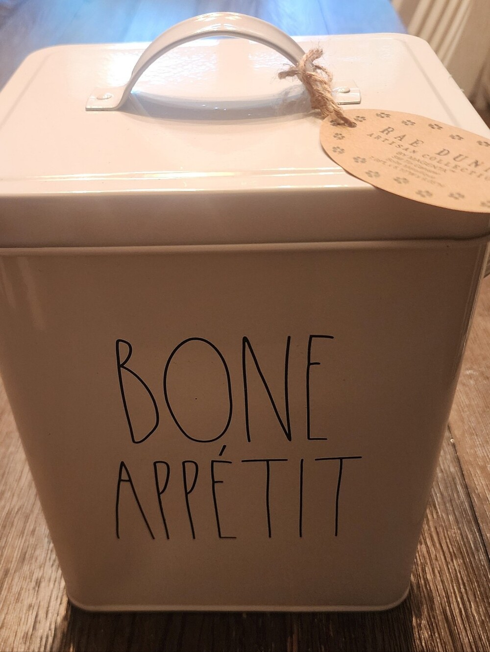 NWT Rae Dunn "Bone Appetit" Metal Storage Canister, 7"×6"×9"